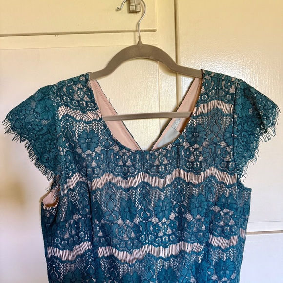 Anthropologie Maeve Teal Lace Sheath Dress Size Large - Picture 3 of 13